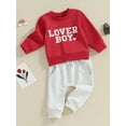 thumbnail image 3 of Baby Toddler Boy Valentine’s Day Outfits 6 12 18 24 Months 2T 3T Long Sleeve Sweatshirt + Solid Color Trousers Set Toddler Clothes, 3 of 9