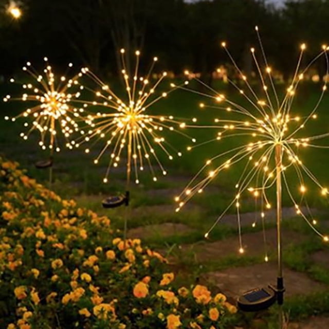 Lámpara solar LED de fuegos artificiales con forma de diente de león, lámpara de alambre de cobre, lámpara de pie para exteriores, jardín, patio, lámpara de césped de gypsophila