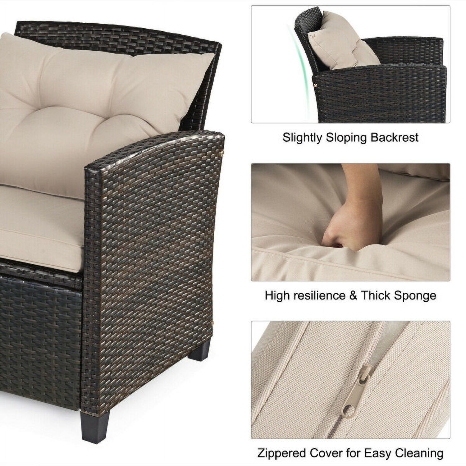 Aimee Lii 4 Pieces Outdoor Rattan Wicker Loveseat Furniture Set with Glass Table, Small Patio Set, Khaki Aimee Lii 4 Pieces Outdoor Rattan Wicker Loveseat Furniture Set with Glass Table, Small Patio Set, Khaki