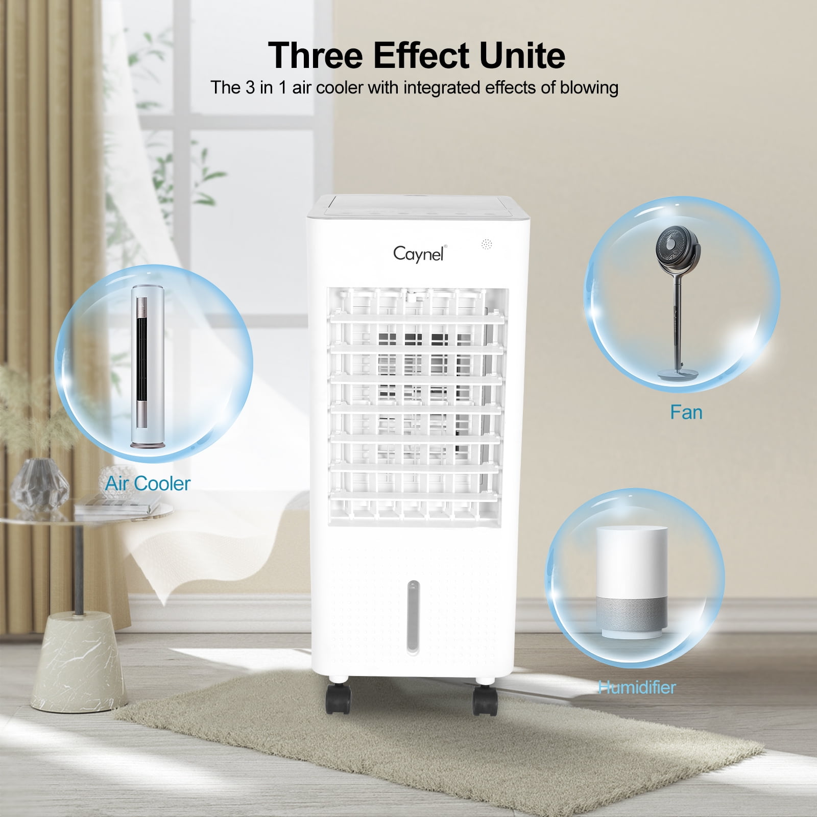 CAYNEL Portable Air Conditioners w/Remote, 4 Modes & 3 Speeds,Waterless Alert System & 1.45-Gal Tank for 20H Cooling, 7.5H Timer for Auto Off,3-IN-1 Evaporative Air Cooler for Room Bedroom Office
