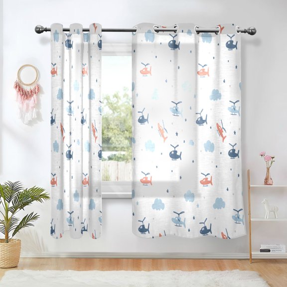 Yayeee Window Curtains Light Filtering 63"x42" Grommet Panel Pair Home Living Room Decor, Airplay Pattern