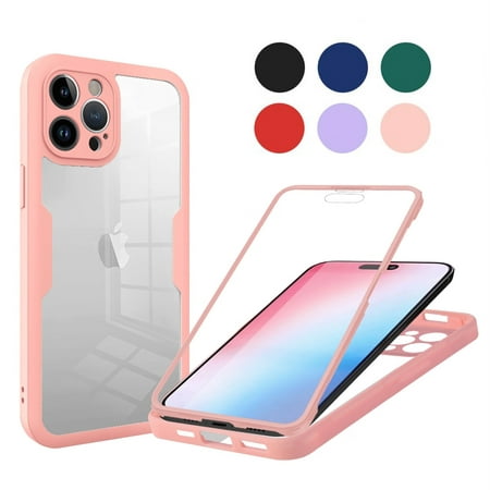 UUCOVERS Cell Phone Case for iPhone 15 with Front Screen Protector, 360-degree Full Body Rugged Protective Cover Anti-Yellowing Clear Slim Thin Bumper Basic Case for iPhone 15 2023, Pink