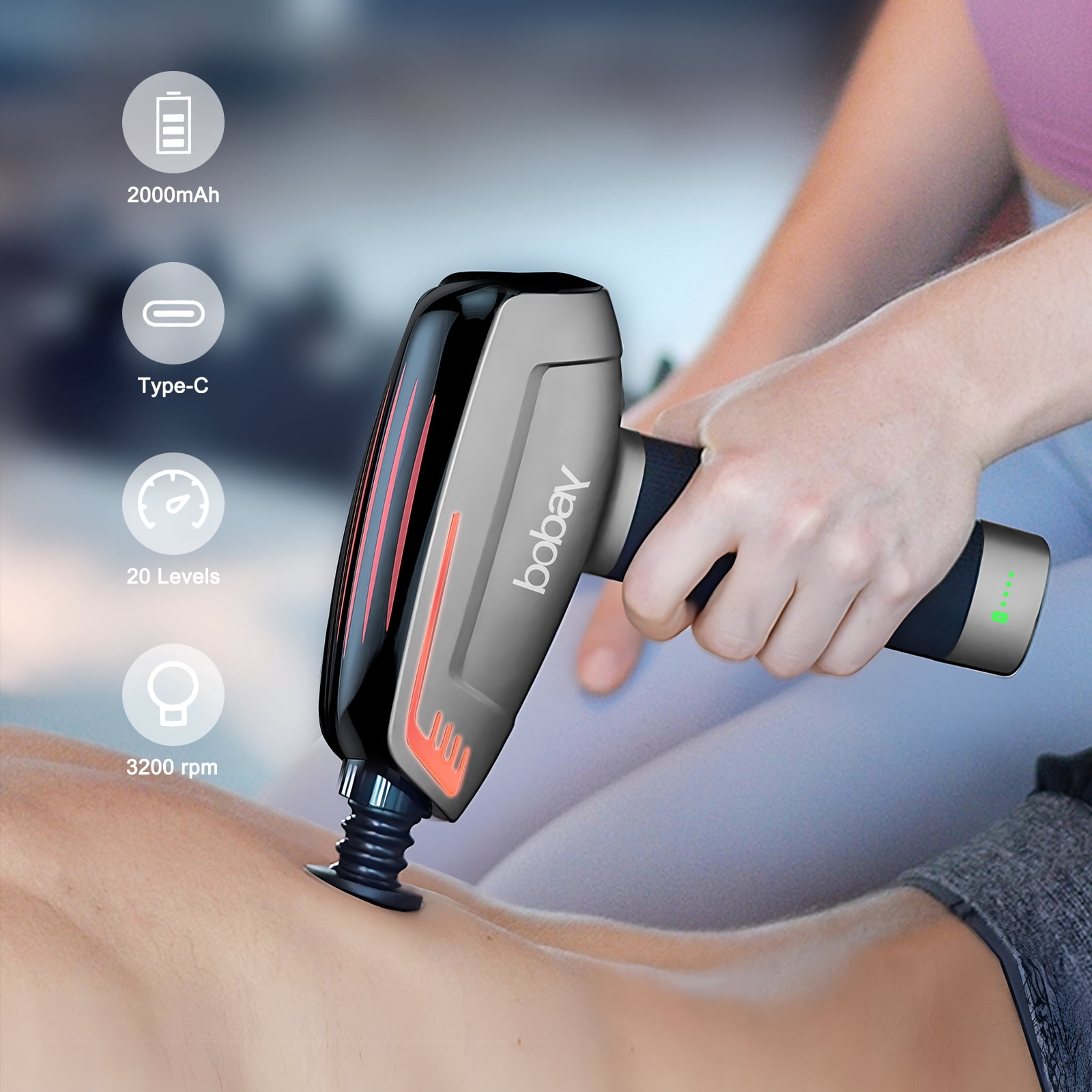 BoBay Portable Deep Tissue Massage Gun for Muscle and Back Massages Relaxation, Quiet Handheld 20-Speed Fascia Gun Percussion Massager with 6 Heads for Neck Back Shoulder Body, LCD Touch Screen