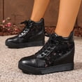 thumbnail image 5 of Women's Shoes Platform Hidden Heels Sneakers for Women Lace Crochet Lace Up Chunky Bottom High Heels Shoes (Black 18.5), 5 of 8