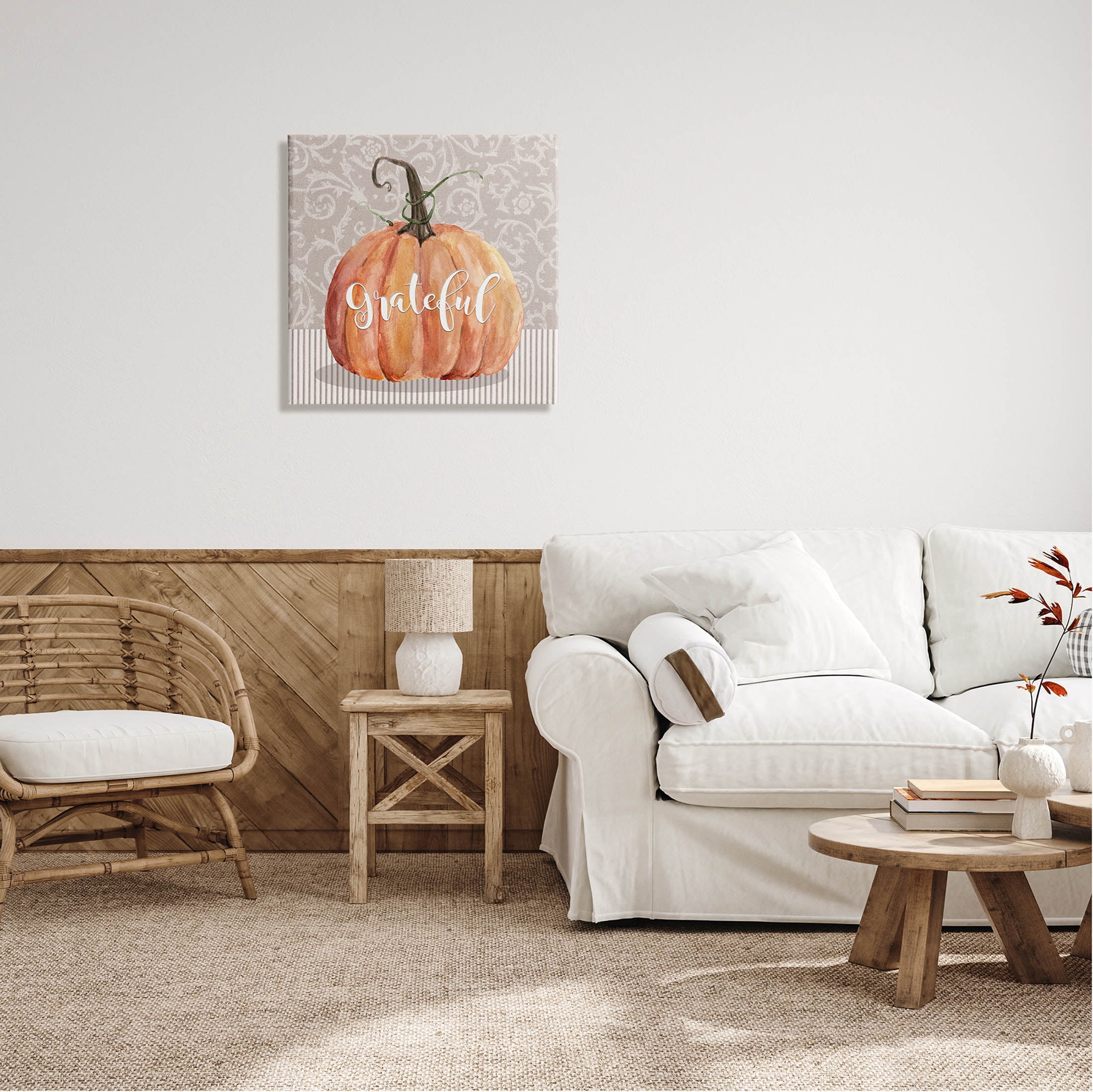 Stupell Industries Grateful Autumnal Pattern Pumpkin Graphic Art Gallery Wrapped Canvas Print Wall Art, Design by Livi Finn