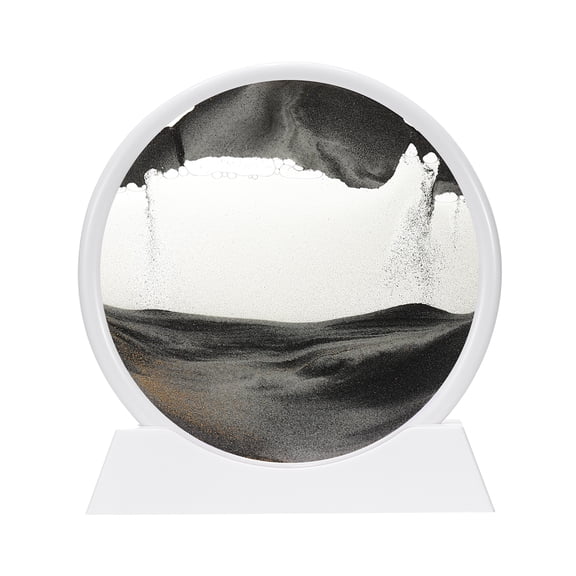 Uxcell Moving Sand Art Liquid Motion, 12" Round Glass 3D Display Frame for Relaxing Office Home Decor, Black(White Frame)