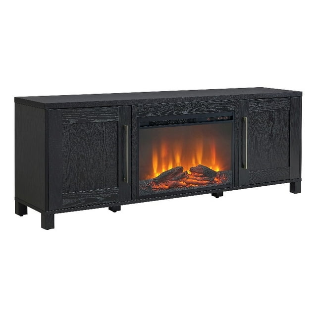 Henn&Hart 68"W Engineered Wood Fireplace Insert TV Stand in Black Grain