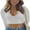 White, variant on Women Short Top Shirt, Long Sleeve Patchwork Ribbed Front Button V-Neck Cropped Tops, Ladies Spring/Summer Slim Navel Shirt