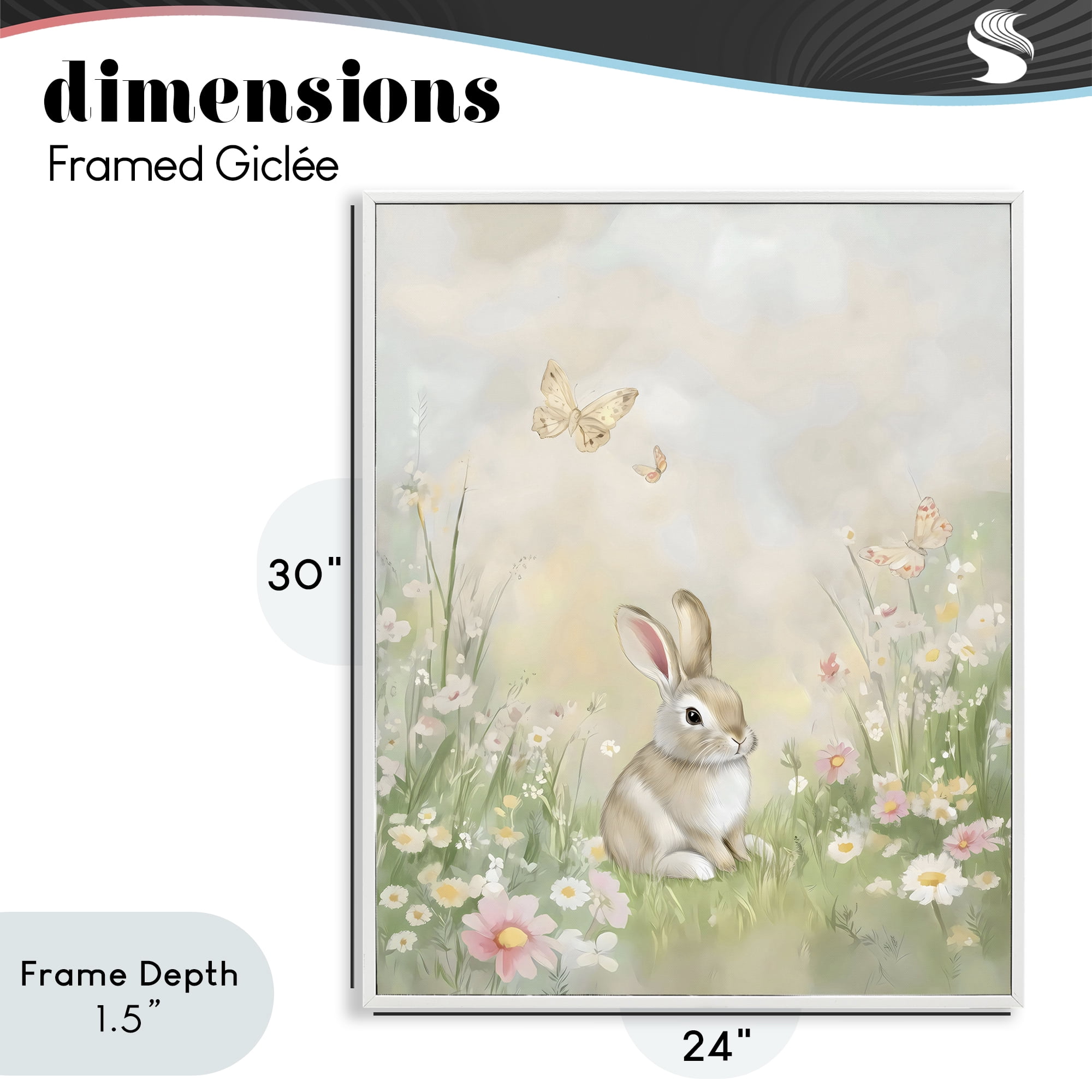Stupell Industries Nursery Bunny in Meadow White Framed Giclee Art, design by Arlington Prints
