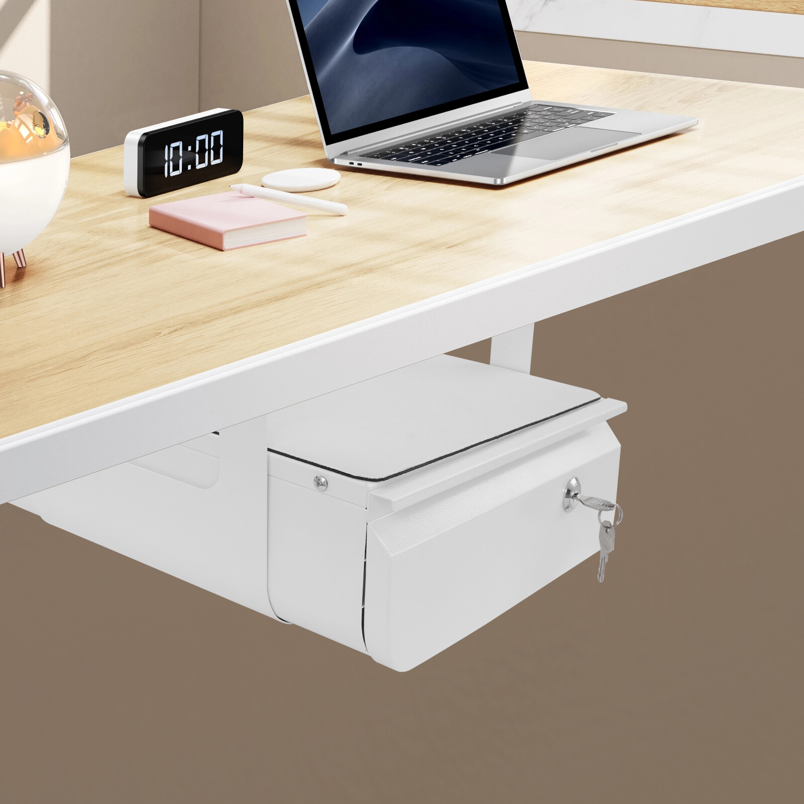 Under Desk Pull-Out Drawer, Lockable Sliding Storage Drawer, Under Desk Drawer for Standing Desks and Standard Fixed-Height Workstations