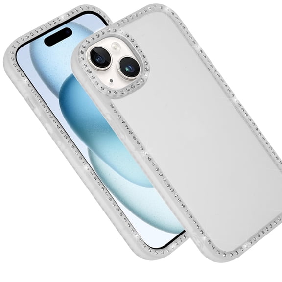 XPM for Apple iPhone 15 Phone Case, Diamond Full Rhinestone Clear Hybrid Protective, Sparkly Bling Transparent Shockproof Bumper All Around Cover for iPhone 15 (Clear)