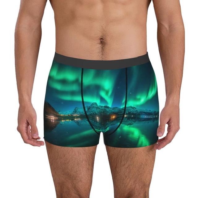 Balery Northern Lights Calzoncillos bóxer para hombre, ropa interior de algodón suave y transpirable con cinturilla de nailon-Large