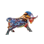 Emulational Graffiti Lucky Cow Figurine Resin Animal Sculpture Art Statue for Kids Toddlers Home Ornament Cattle Display Gift Bedroom Adornments 20x8x20cm