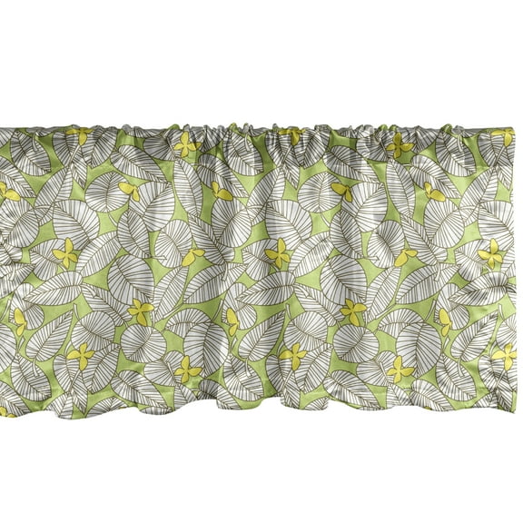 Ambesonne Leaves Window Valance, Floral Design of Tropical Plantation with Butterflies, Curtain Valance for Kitchen Bedroom Decor with Rod Pocket, 54" X 12", Green Sepia