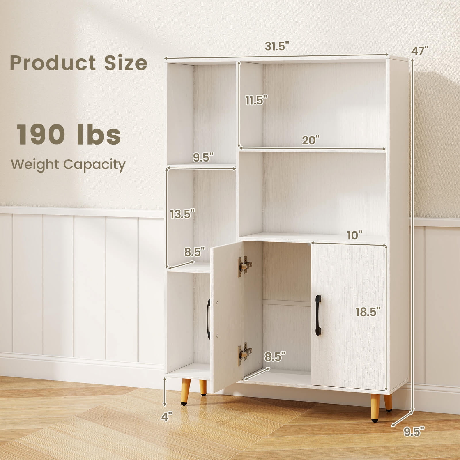 Costway HW63875 Floor Storage Cabinet Free Standing Wooden Display Bookcase Side Decor Furniture