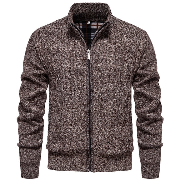 Pejock Men's Fleece Coat with Stand Collar, Zippered Front Lightweight Knitwear Jacket, Heat-Sealed Windproof Seams for All Season Casual Outerwear