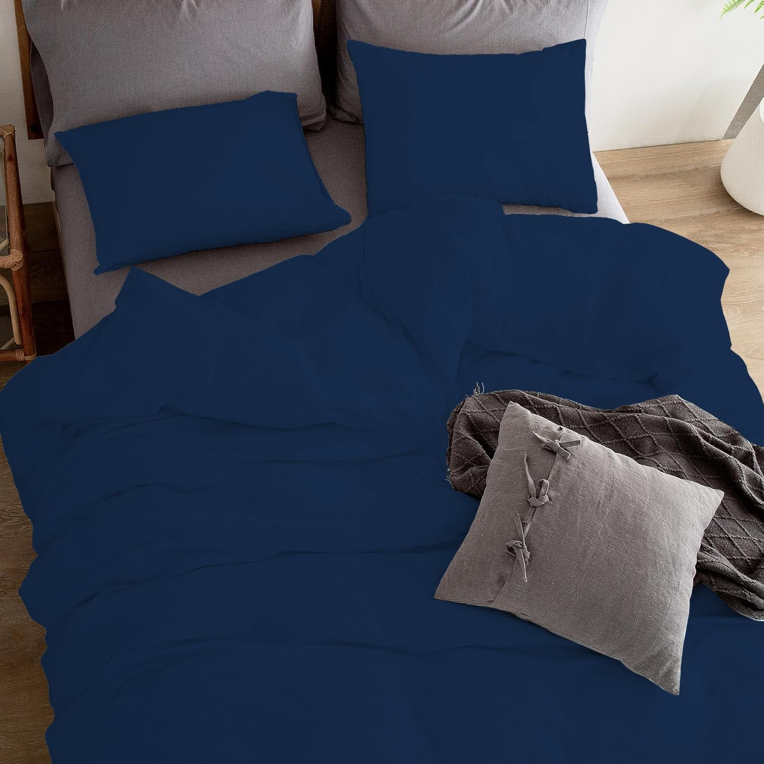 3 Pcs Duvet Cover Set 100% Egyptian Cotton 1000 Thread Count with Zipper Closure & Corner Ties - King/California King Size (94" x 104") Inch, Navy Blue Solid