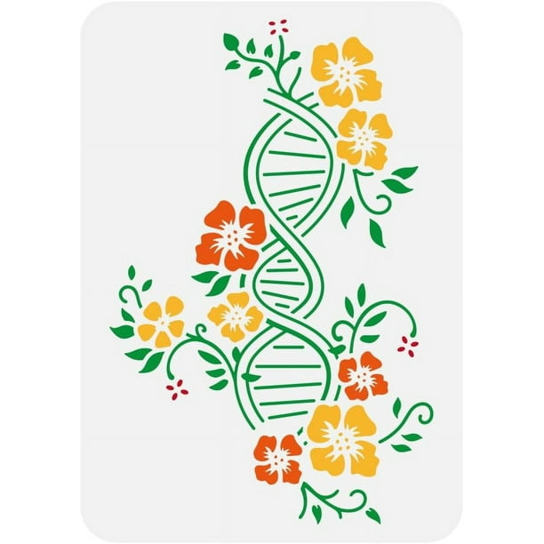 Plantilla de molécula de ADN 8.3x11.7 pulgadas, plantilla de estructura de doble hélice, plantilla de flor, plantilla de ADN vegetativo, plantillas creativas con temática de fantasía
