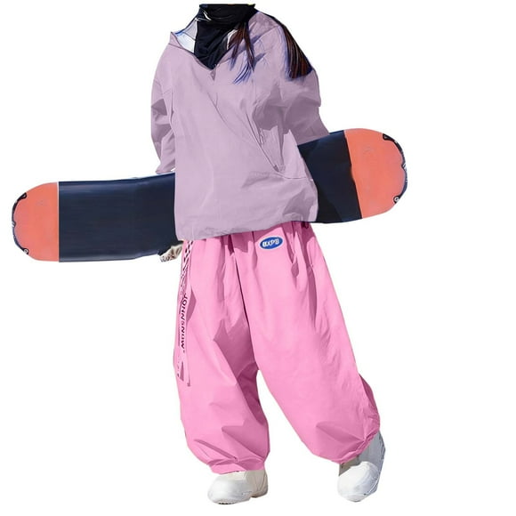 Ski Suit Women Women's Winter Waterproof Windproof Hooded Ski Suit Set with Bunny Ears Patchwork Long Sleeves Bunny Ears Hat