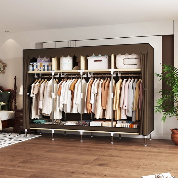 78.7Inch Portable Wardrobe Closet, 4 Storage Spaces with 4Hanging Rods,s,Steel Frame Fabric Organizer, Easy Assembly and Dust Resistant Design,brown