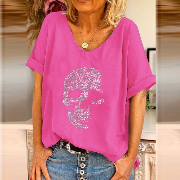 Pntutb mujeres verano moda manga corta cuello en V impresión Casual blusa camiseta tops Pntutb Pntutb-6577