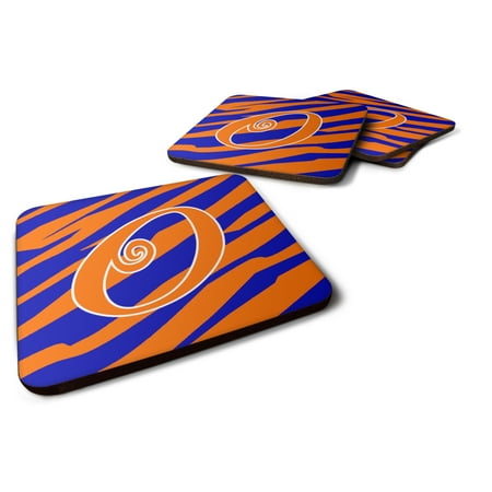 

Carolines Treasures CJ1036-OFC Letter O Initial Tiger Stripe Blue and Orange Foam Coaster Set of 4 3 1/2 x 3 1/2
