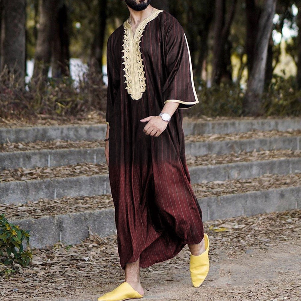 Fule Men Stripe Jubba Kaftan Dishdash Thobe Saudi Arab Muslim Clothing Maxi  Robe New - Walmart.com