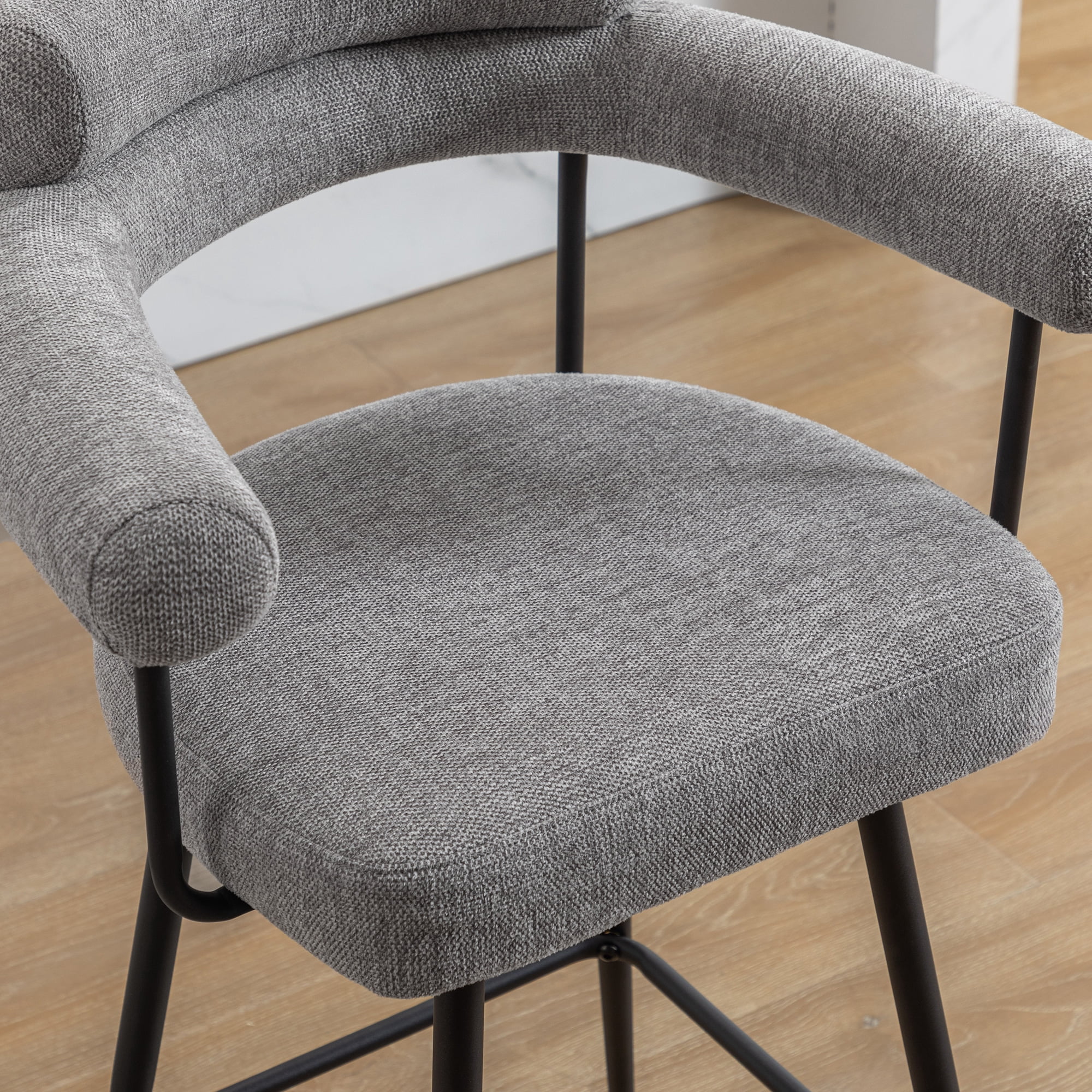Zesthouse 26.7" Swivel Counter Stools Set of 2, Linen Upholstered Bar Stools with Back and Metal Legs, Modern Counter Height Chairs for Kitchen Island, Gray