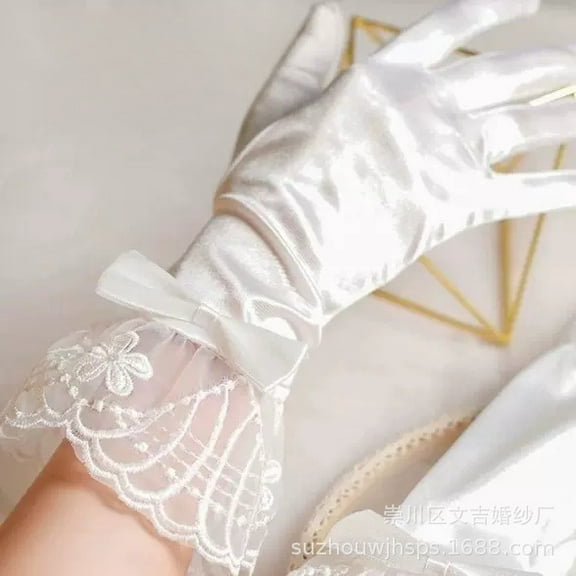 MRLESS Elegant Satin Wedding Gloves with Bow Detail, Bridal Gloves for Women, Formal Events, Tea Parties, White Accessories