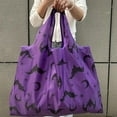 thumbnail image 4 of Purple Bat Print Tote Bag – Lightweight Foldable Halloween Shopping Handbag with Large Capacity, 4 of 6