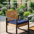 thumbnail image 4 of MF Studio 4-Piece All-Weather Rattan Patio Furniture Set, Outdoor Conversation Set with Wood Table, Yellow and Navy Blue, 4 of 10