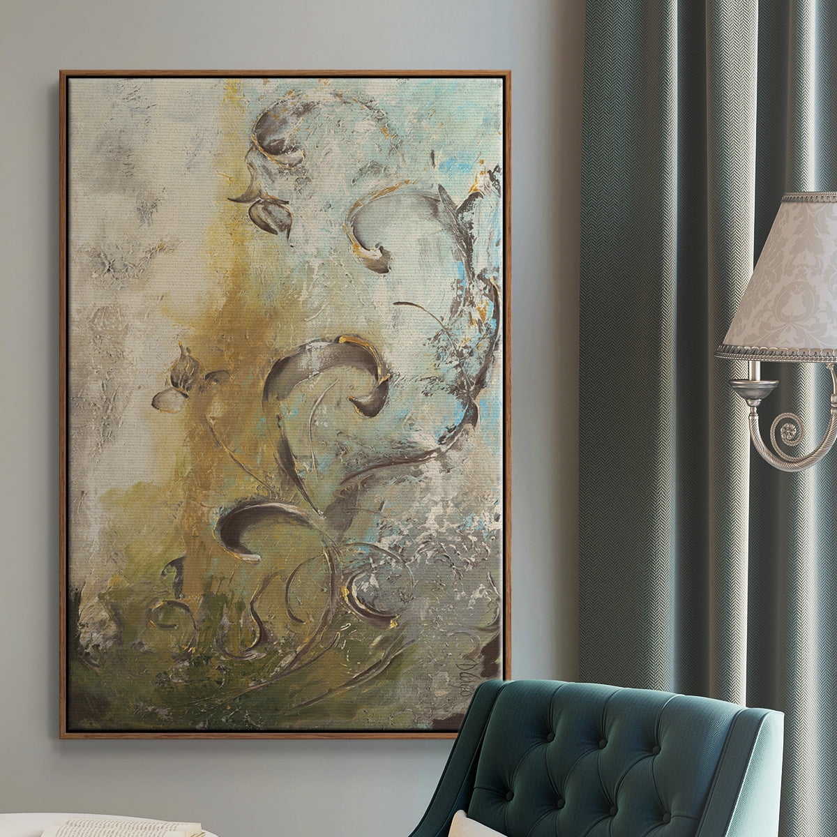 Enchanted Garden I Framed Premium Gallery Wrapped Canvas - Ready to Hang - 25 x 37 - Walnut Floating Frame