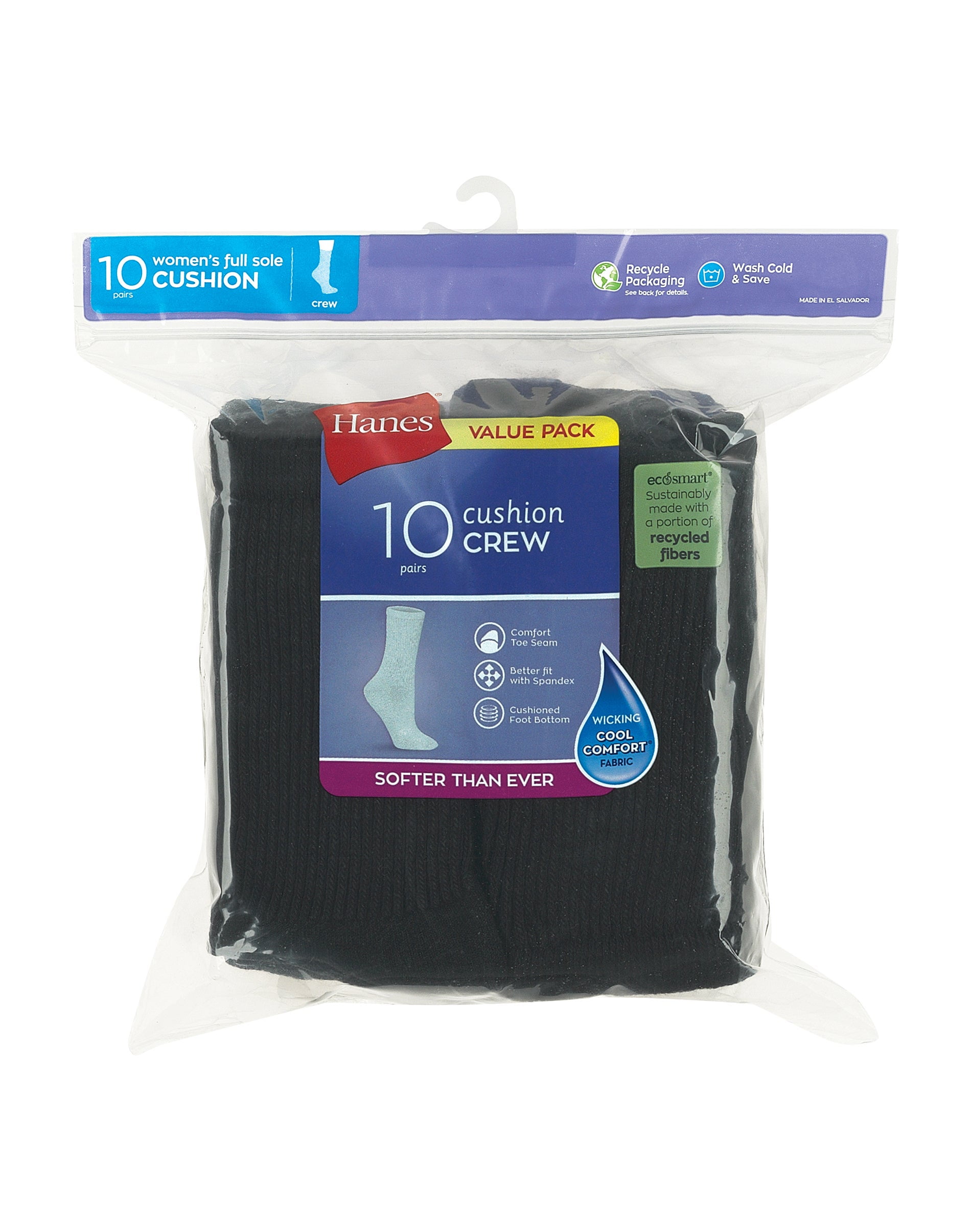 Hanes Women's Crew Socks, Cushioned, 10-Pack, Size 5-9