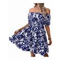thumbnail image 3 of Women'S Tie Back Off Shoulder Wrap Layer Ruffle Short Sleeve Mini Dress Blue S, 3 of 8
