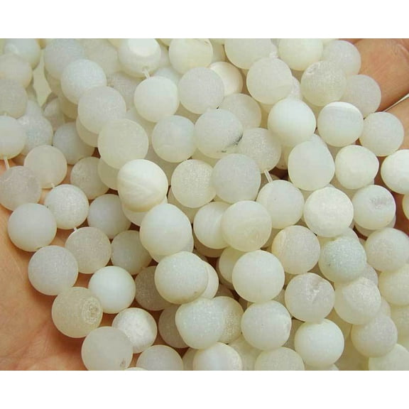 10mm 15.5 Inch White Matte Druzy Agate Round Beads Genuine Gemstone Natural Jewelry Making