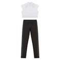 thumbnail image 3 of inlzdz Girls Sparkle Sports Dance Outfits Sleeveless Gymnastics Shirt Crop Top with Yoga Leggings White&Black-A 12, 3 of 7