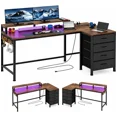 thumbnail image 1 of Escritorio Gamer En L Reversible 140cm Led 4 Cajones Marrón Marrón, 1 of 1