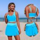 thumbnail image 4 of Trajes de baño Amzcrzy Tankini para mujer, trajes de baño, traje de baño a juego de color sólido para mujer con bolsillo, bañador deportivo Tangini dividido, traje de baño azul, M, 4 of 8