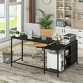 thumbnail image 4 of Costway L-shaped Computer Desk with Power Outlet, Fabric Drawers, Metal Mesh Shelves Black, 4 of 9