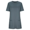 thumbnail image 7 of Summer Saving Wycnly Womens Shirts Casual Loose Fit Mid-Length Pullover Tops with Pocket Summer Short Sleeve Round Neck Ladies Solid Tops and Blouses Navy m, 7 of 7