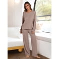 thumbnail image 3 of Luniro Lounge Sets for Women Fall Pajamas Set Ribbed Knit Long Sleeve Top Pants 2 Piece Outfits, 3 of 8