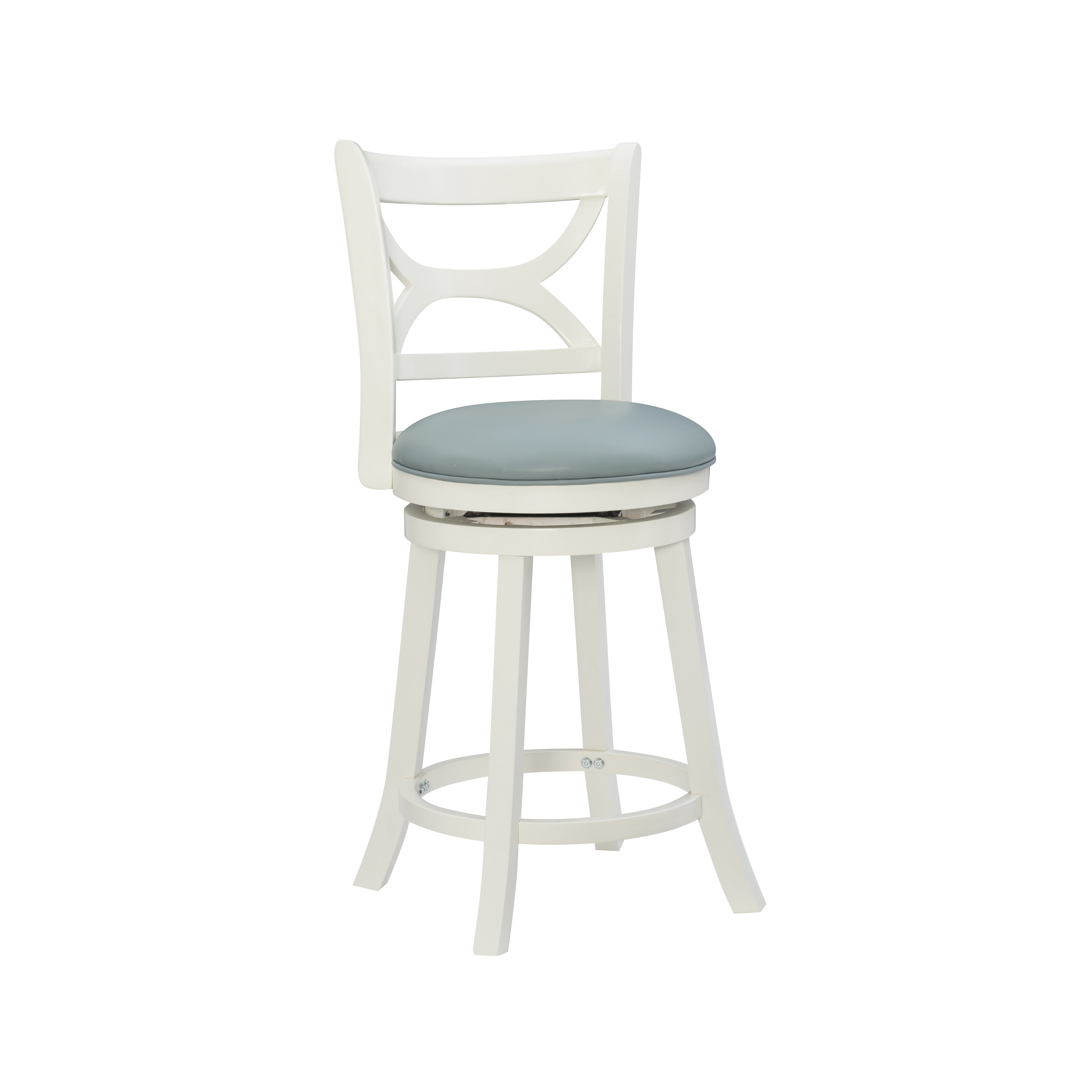 Powell Sawyer Counter Stool, 24" Seat Height, Cream Finish with Sky Blue Fabric