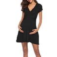 thumbnail image 2 of ZAXARRA Robe d'Été Courte pour Femmes Grossesse Couleur Unie Manches Courtes Col en V Robe de Baby Shower, 2 of 5