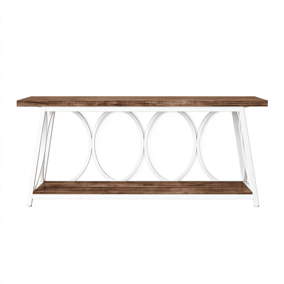70.9" Vintage Rustic Console Table - Wood & Black Metal, 1.57" Particle Board with Bottom Shelf, 230lb Capacity for Living Room, Entryway, Behind Couch, Hallway