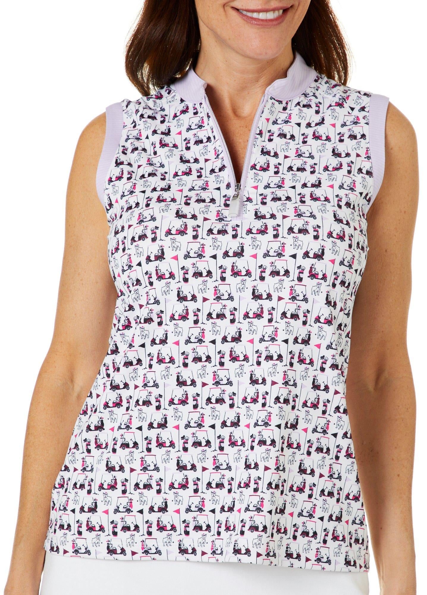 Coral Bay - Coral Bay Golf Petite Sleeveless Golf Cart Print Polo Shirt Small Petite Multi 