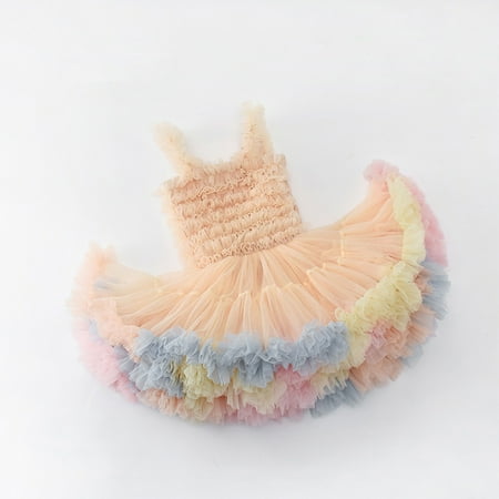 

Alrise Multicolor Dress for Children Girls Dresses Plus Puffy Children s Birthday Week Gift Young One-Piece Cake Dress X-Large