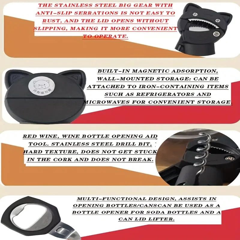 Retractable Magnetic Can Opener 4-in-1 5-in-1 Multifunctional Can And Bottle Opener, Ideal For Seniors With Arthritis Hand Weakness, Practical Kitchen Lid Opening Tool