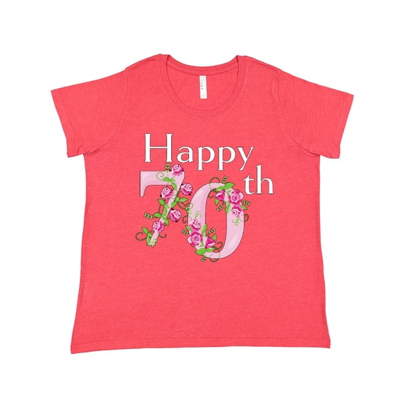 Inktastic Happy 70th Birthday with Roses Women's Plus Size T-Shirt