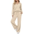 thumbnail image 2 of Ynynloco Women's 2 Piece Sets Outfits Soft Casual Long Sleeve Sweatsuits Lapel Top and Wide Leg Pants Matching Sets, 2 of 8