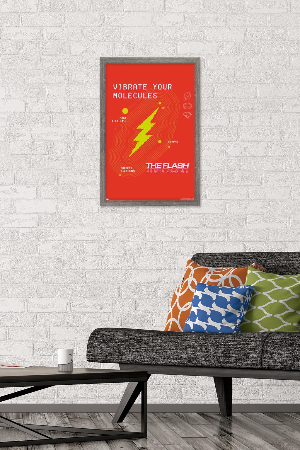 DC Comics Movie The Flash - Vibrate Your Molecules Wall Poster, 14.725" x 22.375" Framed